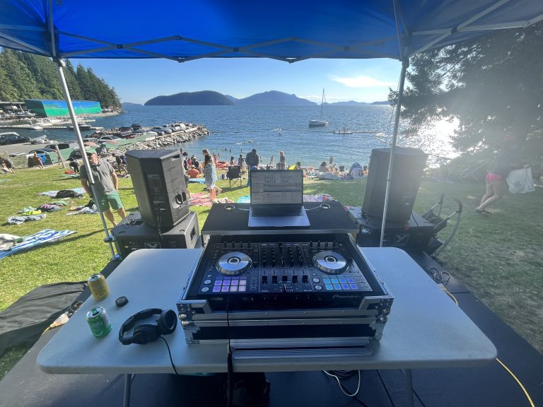 Outdoor DJ setup on Beach in West Vancouver and Lions Bay Area